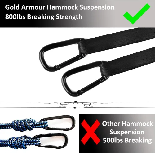 Vista 5 de Gold Armour Hamaca de camping – Hamaca doble XL, hamaca portátil, accesorios de camping, equipo para exteriores e interiores con correas de árbol