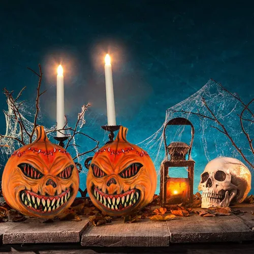 Vista 5 de Máscara de cabeza de calabaza de Halloween, espeluznante decoración de Halloween