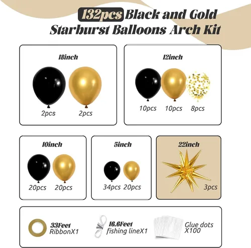 Vista 2 de Kit de arco de guirnalda de globos (juego de oro negro)