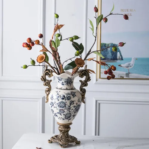Vista 2 de Jarrón alto de cerámica para piso, moderno florero para decoración del hogar, florero clásico de 16.5 pulgadas, recipiente sofisticado para ramas