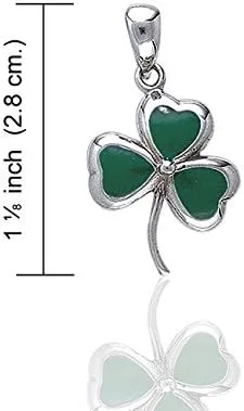 Vista 2 de Colgante de plata esterlina con trébol irlandés esmaltado verde con trébol de la suerte con collar de cadena de 18 pulgadas, Metal, No es una piedra