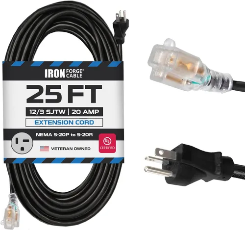 Vista 7 de Iron Forge Cable Cable de extensión de 20 amperios, 50 pies, color negro