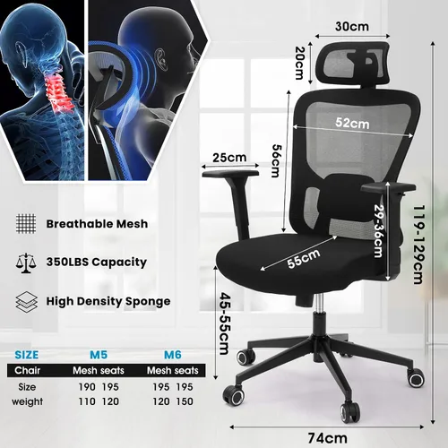 Vista 2 de Monhey Silla de oficina negra, silla de oficina ergonómica, silla de escritorio de oficina en casa para personas grandes y altas, silla
