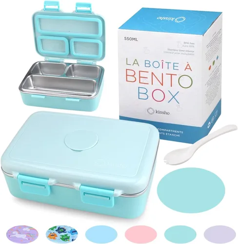 Vista 12 de Lonchera de acero inoxidable para bebés y niños, mini Bento, 3 secciones de porciones de metal ecológico, tapa a prueba de fugas, almuerzos