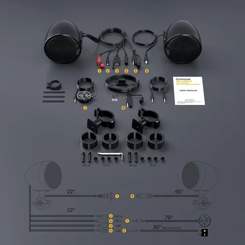 Vista 4 de GoHawk - Amplificador todo en uno de 4.5 pulgadas, rango completo, impermeable, Bluetooth, bocinas estéreo de motocicleta con AUX para manubrio