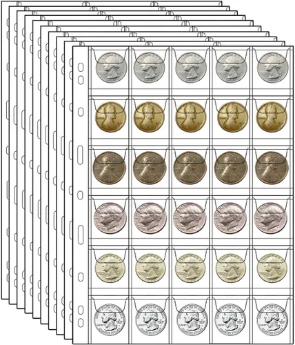 Vista 8 de 10 hojas de páginas de colección de monedas, insertos de fundas para monedas con 9 agujeros para álbumes, protectores de carpeta para coleccionar 10