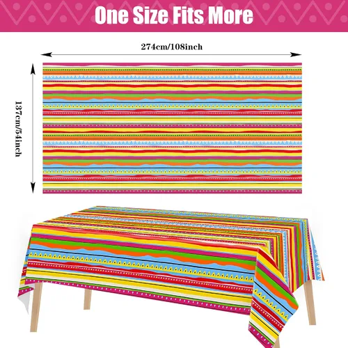 Vista 2 de Kochorie Mantel de plástico para fiesta mexicana, 2 piezas, mantel rectangular desechable para fiesta de cumpleaños temática mexicana, suministros