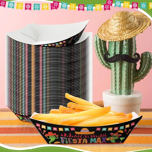 Vista 4 de Gejoy - 100 bandejas de papel mexicano para tacos de 2 libras, clásico