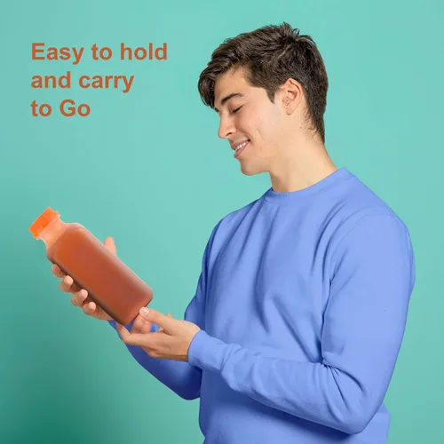 Vista 5 de EcoQuality [Paquete de 50] Botellas vacías de plástico para jugo con tapas a prueba de manipulaciones de 16 onzas, botellas de batidos, ideales