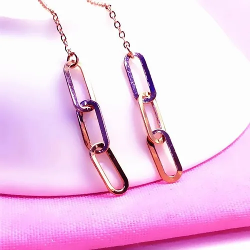 Vista 4 de SAGEKING 2024 New 585 Purple Gold Glossy Chain Ear Line Fashion Punk Style Earrings For Women Exquisite 14K Rose Gold Party Jewelry For Girlfriend