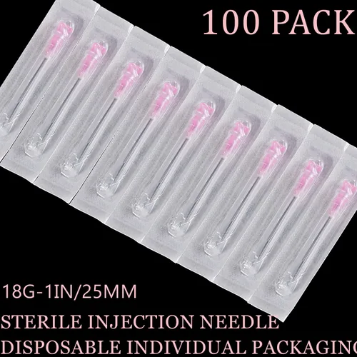 Vista 3 de Paquete de 100 suministros de laboratorio desechables de 18Ga 1 pulg/25mm con envasado sellado individualmente