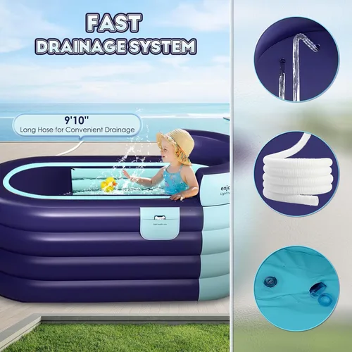 Vista 7 de Bañera inflable para adultos de 63 pulgadas con bomba de aire inalámbrica, ideal para baño de hielo caliente, diseño de drenaje rápido con manguera