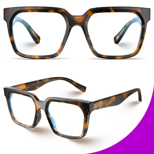 Vista 2 de VISOONE Paquete de 2 lentes rectangulares TR90 con bloqueo de luz azul para computadora con aspecto preppy para mujeres y hombres Cougar