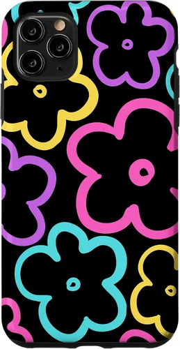 Vista 4 de Funda para iPhone 12 Mini con diseño de flores silvestres retro colorido negro floral