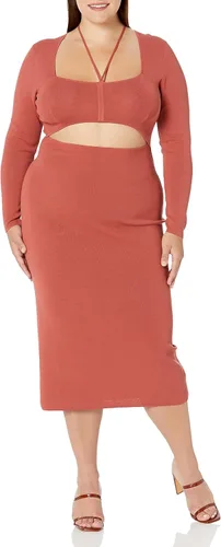 Vista 3 de The Drop Vestido midi Corbin de manga larga con detalle halter para mujer