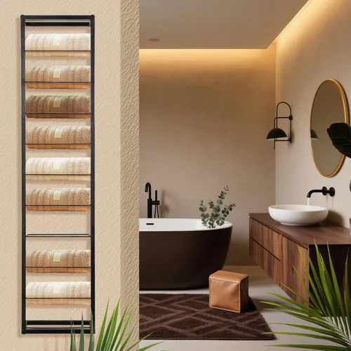 Vista 7 de Estante de pared para vino, soporte para 10 botellas de vino de metal negro para pared, organizador de almacenamiento de botellas de vino, estante