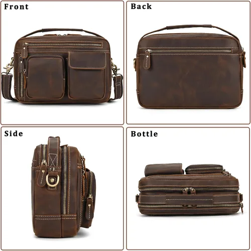 Vista 6 de Bolso bandolera de cuero para hombre, 11 pulgadas, bolso para computadora portátil, estilo vintage, de grano completo, para trabajo, viajes