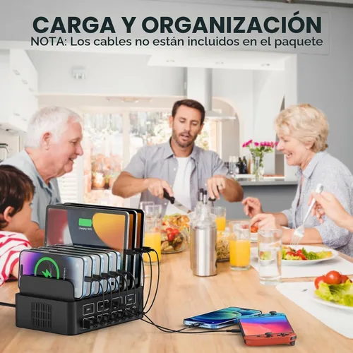 Vista 7 de Estación de carga de 150W/35A para múltiples dispositivos, RUANSZZ Estación de carga rápida de 16 puertos USB-C, Organizador de carga múltiple