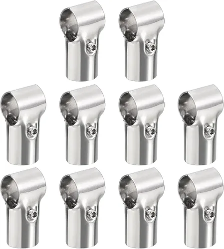 Vista 8 de uxcell Conector de tubería estructural, abrazaderas de tubería para juntas de 180 grados, 2 vías, 10 juegos de rieles de esquina de acero inoxidable