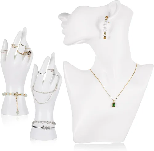 Vista 7 de Kigley - Juego de exhibición de joyería con maniquí que incluye soporte para busto boutique, soporte para pendientes, exhibidor de mano y soporte