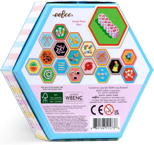 Vista 2 de eeBoo: Juego de memoria y combinación: caramelos, 18 pares ilustrados en forma de hexágono, temática de dulces, juego de azulejos de concentración