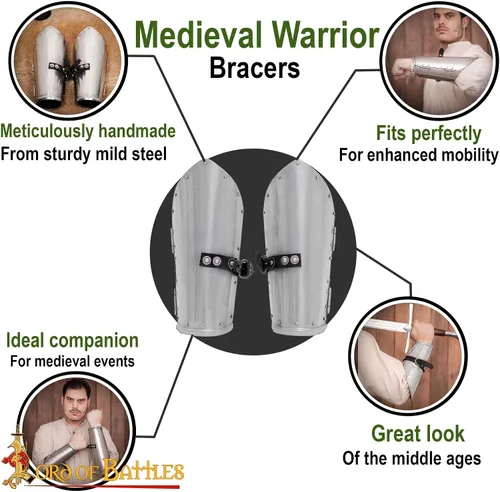 Vista 4 de Lord of Battles Brazales de acero de caballero medieval Armadura vikinga LARP Cosplay SCA Recreación histórica