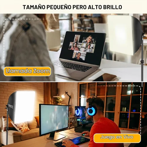 Vista 5 de Paquete de 2 kits de iluminación profesional Softbox, luces de estudio de 16 x 16 pulgadas con bombillas LED E27 de 85 W 2700-6500 K, iluminación