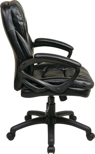 Vista 6 de Office Star Deluxe sobremedida silla de piel sintética con brazos acolchada, Cuero falso Nylon, Negro