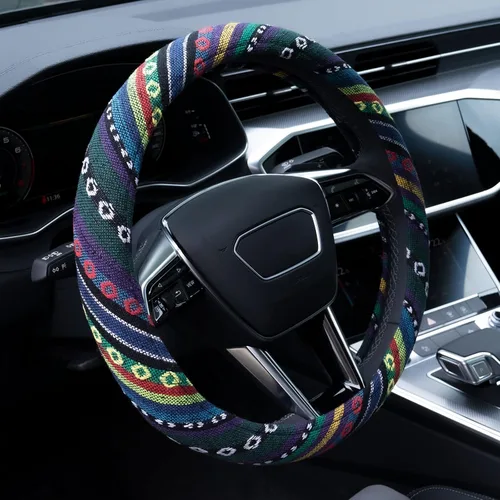 Vista 9 de funda elástica de microfibra para volante estilo boho para mujeres, ajuste universal de 38 cm para auto y SUV, cubierta protectora estilo hippie