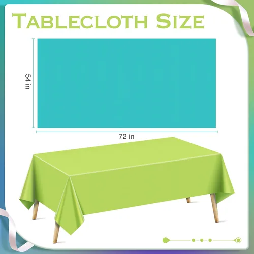 Vista 2 de Mantel rectangular de la serie azul y verde, 4 piezas, 54 x 72 pulgadas, color sólido, impermeable y a prueba de derrames, mantel de plástico