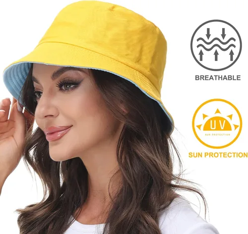 Vista 6 de Sombrero de pescador reversible para mujer, gorra de playa de verano para exteriores