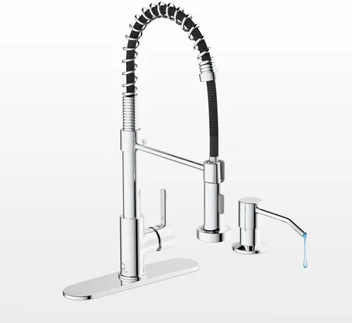 Vista 14 de Llave de cocina negra con luz LED, llave de cocina con dispensador de jabón, llave para fregadero de cocina, llave de cocina de acero inoxidable