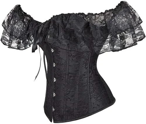 Vista 3 de SZIVYSHI - Corsé para mujer con mangas, bustier con cordones, corpiño de lencería