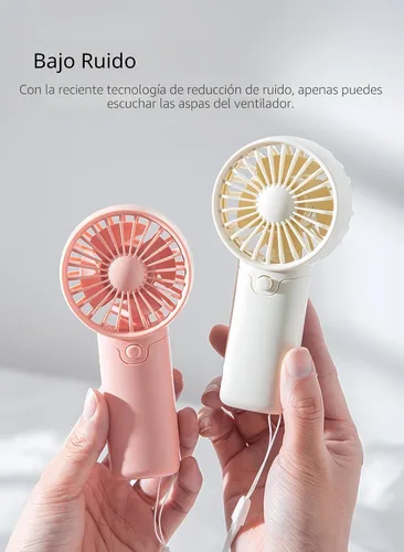 Vista 4 de Mini ventilador portátil (2 pilas AAA, pilas no incluidas) Ventilador de mano ligero perfecto para exteriores, viajes, oficina, senderismo