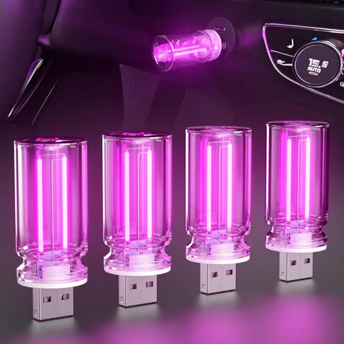 Vista 10 de PSEQT Luces Interiores Retro para Coche USB, Luces de Ambiente Mini Neón con Atenuación Táctil, Lámparas Decorativas para Coche con Enchufe