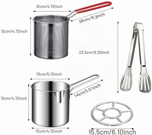 Vista 2 de Olla de acero inoxidable 304 con canasta, freidora con tapa de estufa con mango de fácil agarre, olla multifuncional de gran capacidad para freír