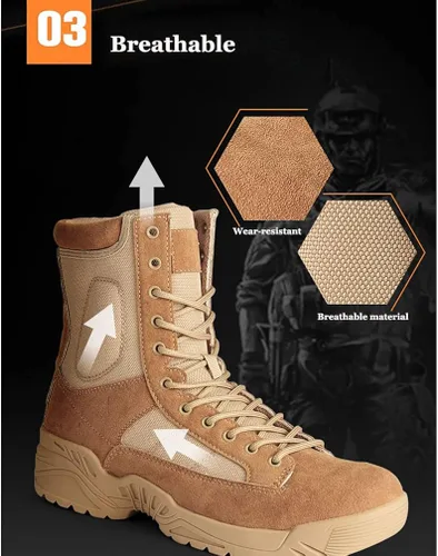 Vista 4 de Zivopah Botas tácticas militares para hombre, botas de trabajo con cremallera lateral, botas de combate duraderas