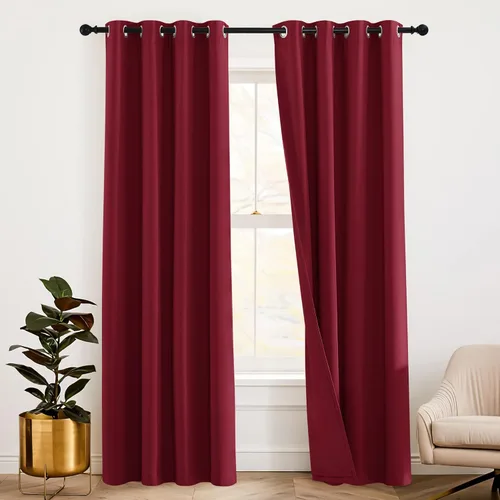 Vista 41 de RYB HOME - Cortinas con cancelación de ruido de 63 pulgadas de largo, juego de 2 paneles, 3 capas totales, cortinas opacas, insonorizadas