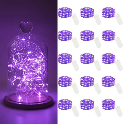 Vista 9 de Paquete de 15 tiras de 30 luces LED micro estrelladas que funcionan con pilas (incluidas), luces de alambre plateado impermeables de hadas