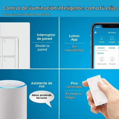 Vista 4 de Lutron Caseta - Interruptor de luz inteligente original (requiere Lutron Smart Hub), para el hogar, luces LED y ventiladores, 6 amperios, un solo