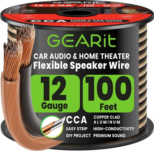 Vista 20 de GEARit Cable de altavoz de calibre 12, cable de altavoz de 20 pies para audio de automóvil, cine en casa, CCA (negro) Cable de altavoz negro