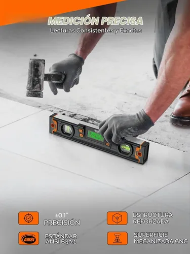 Vista 2 de Mecurate Nivel Digital de 10 Pulgadas, Herramienta de Nivel de Torpedo Profesional de Precisión Inteligente, Pantalla LCD Brillante, Alertas