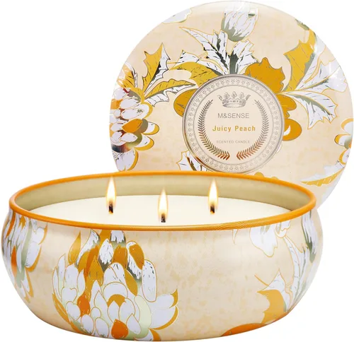 Vista 81 de M&SENSE Velas aromáticas de bayas cítricas, vela grande de lata de soja de 3 mechas, más de 40 horas de tiempo de combustión, cera vegana 100%