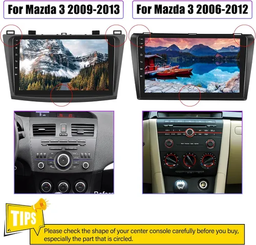 Vista 3 de Radio estéreo de coche para Mazda 3 2009 2010 2011 2012 2013, Android 15 2G+64G Carplay inalámbrico Android Auto, 9 pulgadas pantalla táctil coche