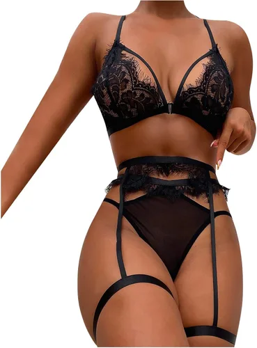Vista 3 de Ropa de dormir larga y cálida Bustier Ropa interior de peluche de talla grande para mujer ropa interior térmica sexy de encaje para mujer
