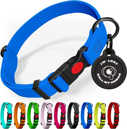 Vista 11 de Collar de perro ajustable con código QR identificación adjunta, fabricado en Estados Unidos, collar de perro resistente al agua con hebilla