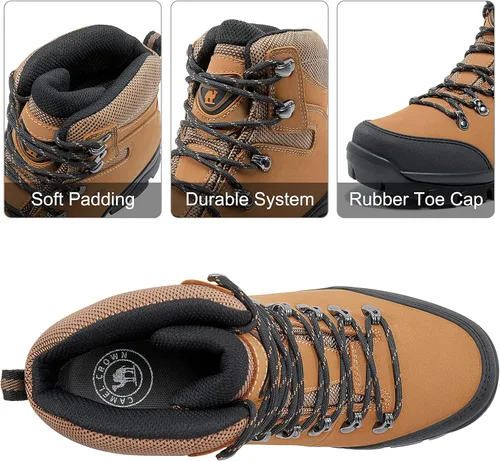 Vista 4 de CAMEL CROWN Botas de senderismo para hombre, de cuero auténtico