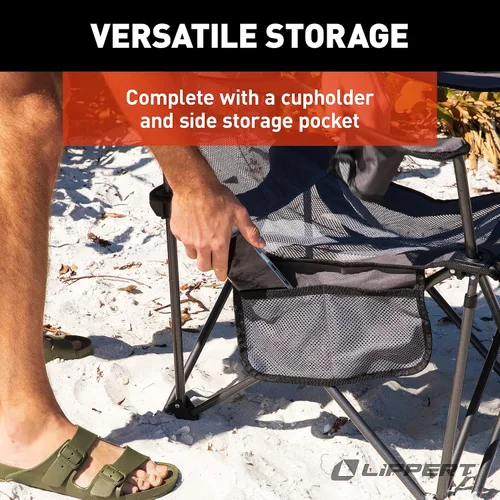 Vista 6 de Lippert Sun Soaker - Silla de camping reclinable de dos posiciones con reposapiés, tela de poliéster 600D, respaldo y asiento de malla