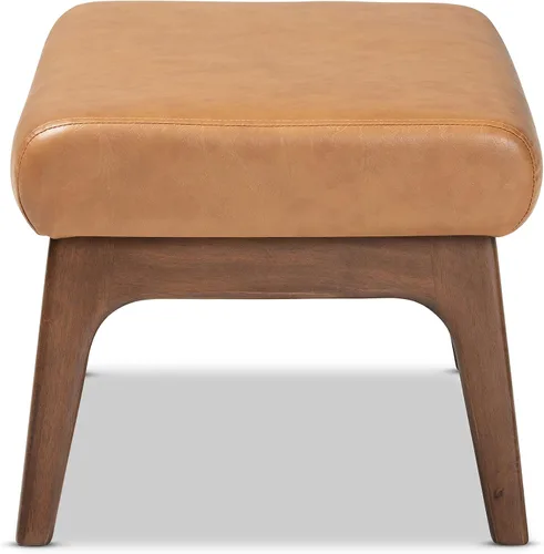 Vista 5 de Baxton Studio Bianca Mid-Century - Otomana moderna con acabado de madera y piel sintética marrón nogal