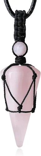 Vista 12 de XIANNVXI Collar puntiagudo con piedra de cristal curativo, cuerda negra ajustable, collar con colgante de piedras preciosas naturales, joyería